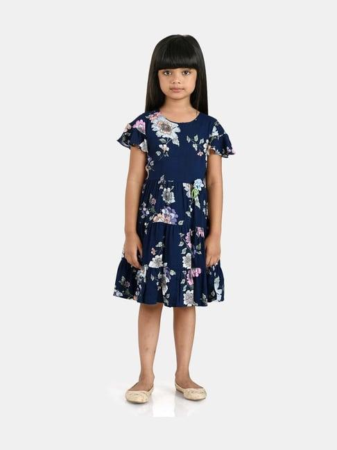 peppermint kids navy floral print dress