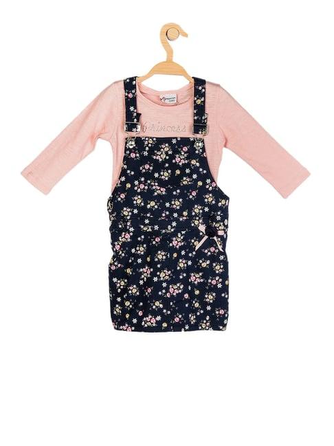 peppermint kids navy printed dungaree dress with top