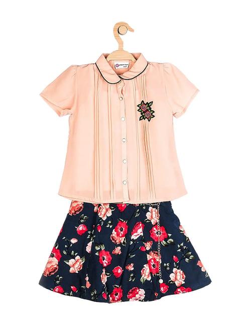 peppermint kids peach & navy floral print top with skirt