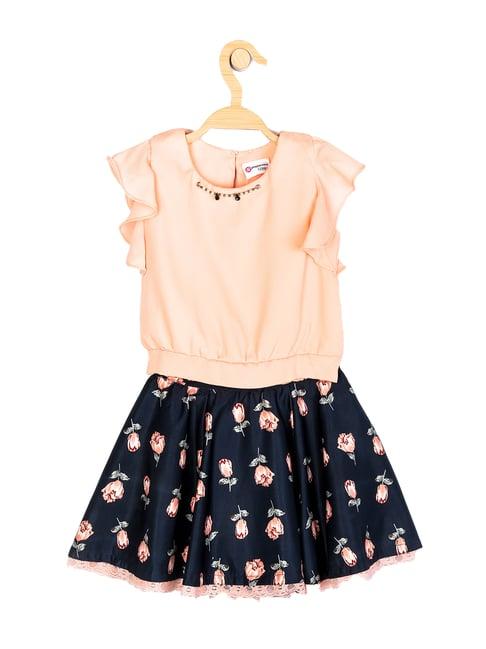 peppermint kids peach & navy printed top with skirt