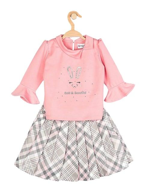 peppermint kids pink & grey printed top with skirt