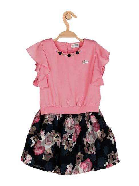 peppermint kids pink & navy floral print top with skirt