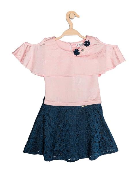 peppermint kids pink & navy lace top with skirt