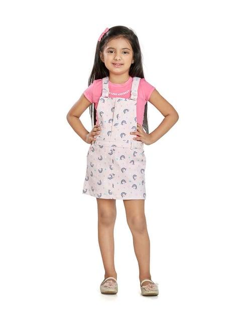 peppermint kids pink printed dungaree