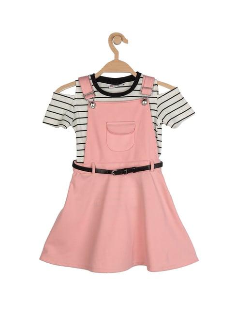 peppermint kids pink striped dungaree dress, top with belt