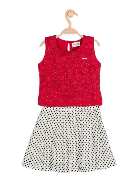 peppermint kids red & white embellished top with skirt