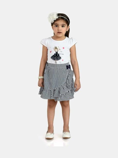 peppermint kids white & black striped top set