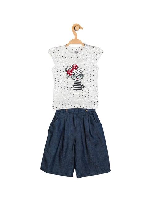 peppermint kids white & blue printed top with shorts