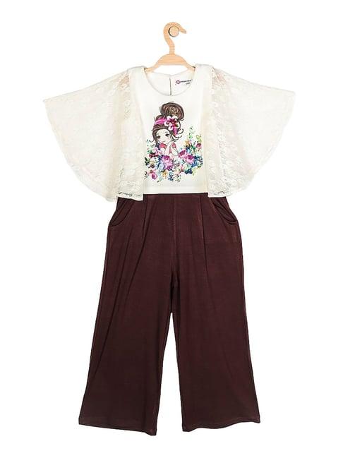 peppermint kids white & brown printed top with culotte