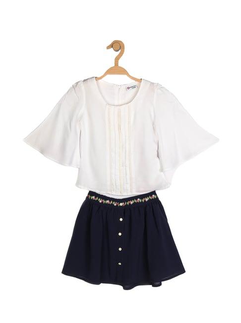 peppermint kids white & navy solid top with skirt