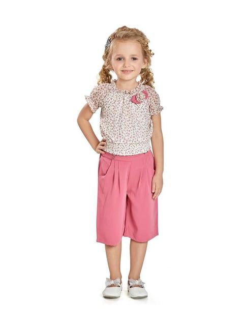 peppermint kids white & pink floral print top set