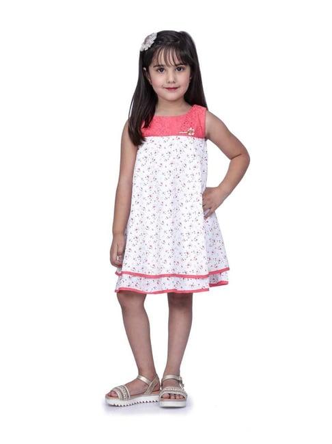 peppermint kids white & red floral print dress