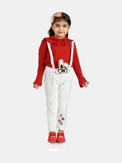 peppermint kids white & red striped full sleeves jumpsuit