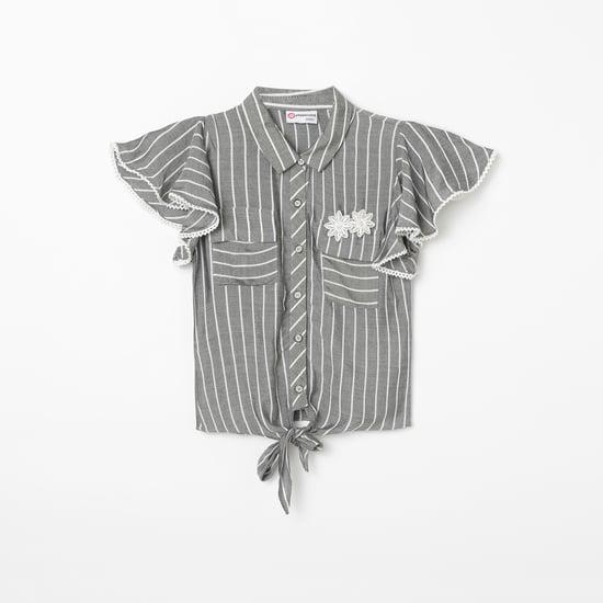 peppermint striped flutter sleeves shirt with tie-up