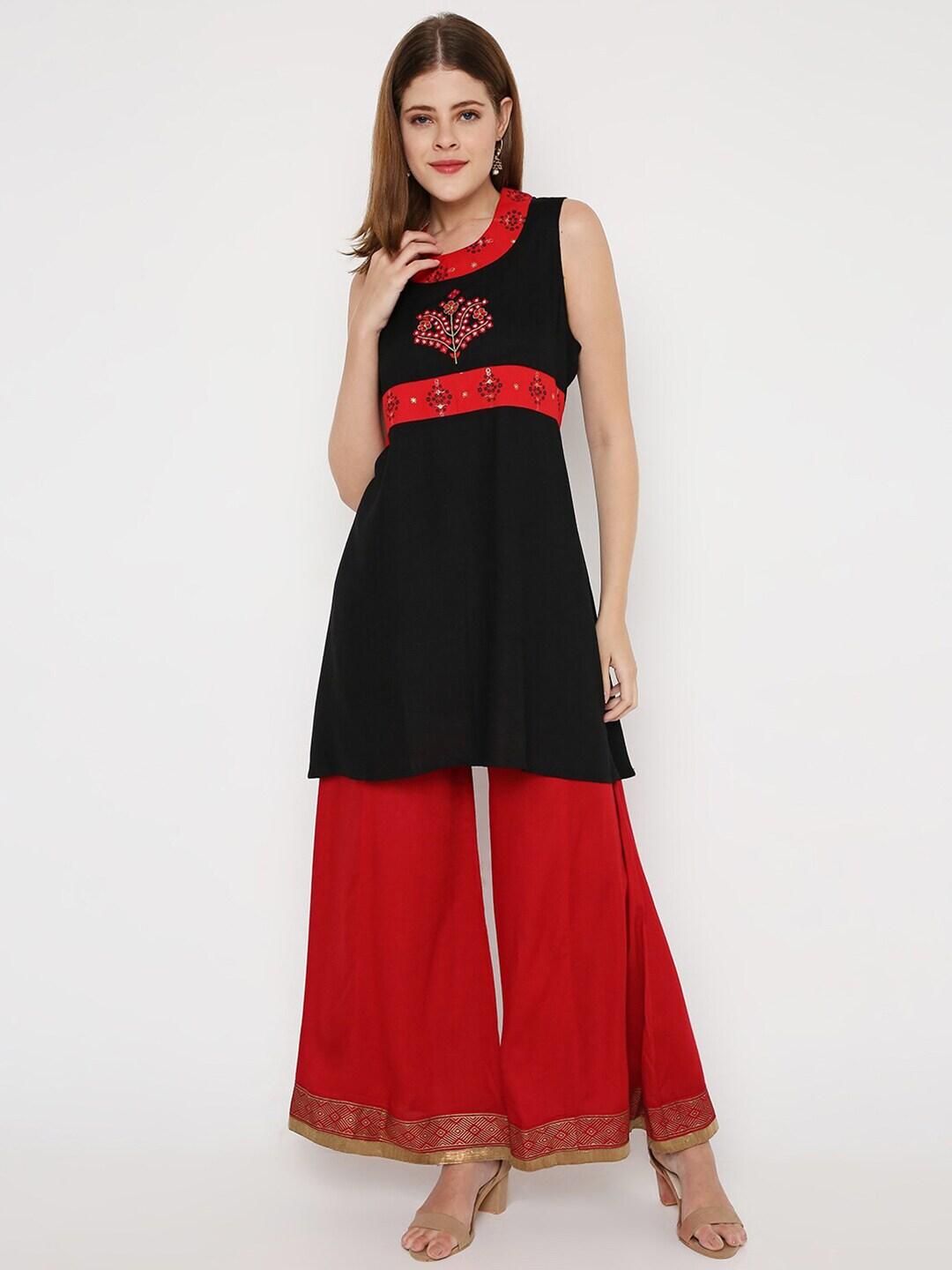 peppertree-black-&-red-viscose-rayon-printed-tunic