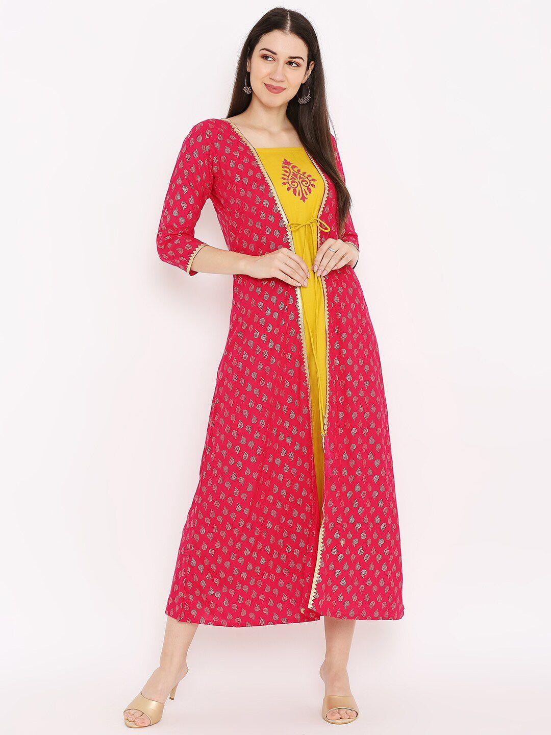 peppertree women pink block printed a-line ethnic dresses