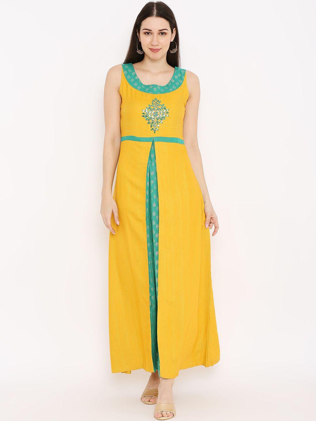 peppertree women yellow embellished  a-line ethnic dresses