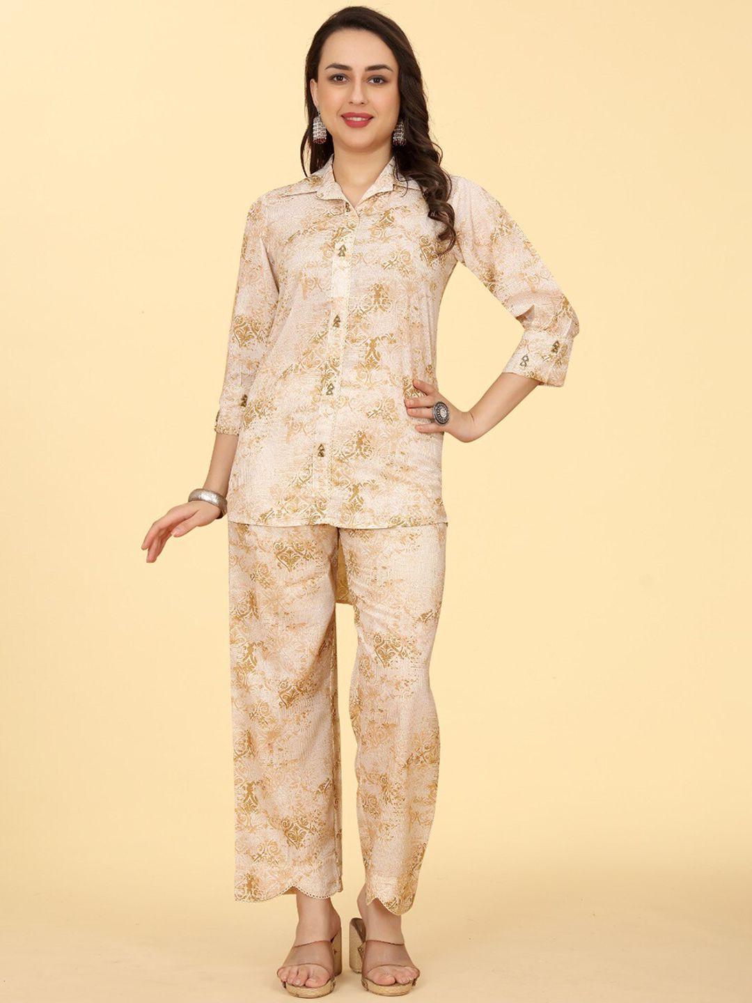 pepperylook printed pure cotton shirt with trousers