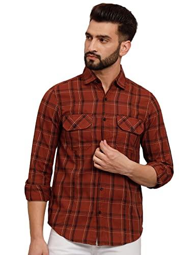 peppyzone men's regular fit checked cargo shirt (5xl, maroon d3)