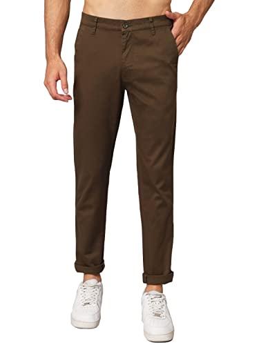 peppyzone men's straight fit stretchable casual trousers (l, olive)