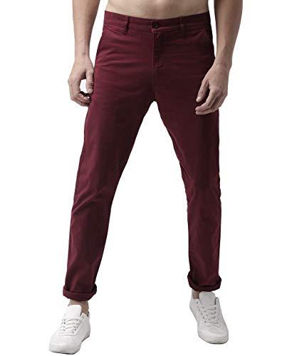 peppyzone men's straight fit stretchable casual trousers (s, maroon)