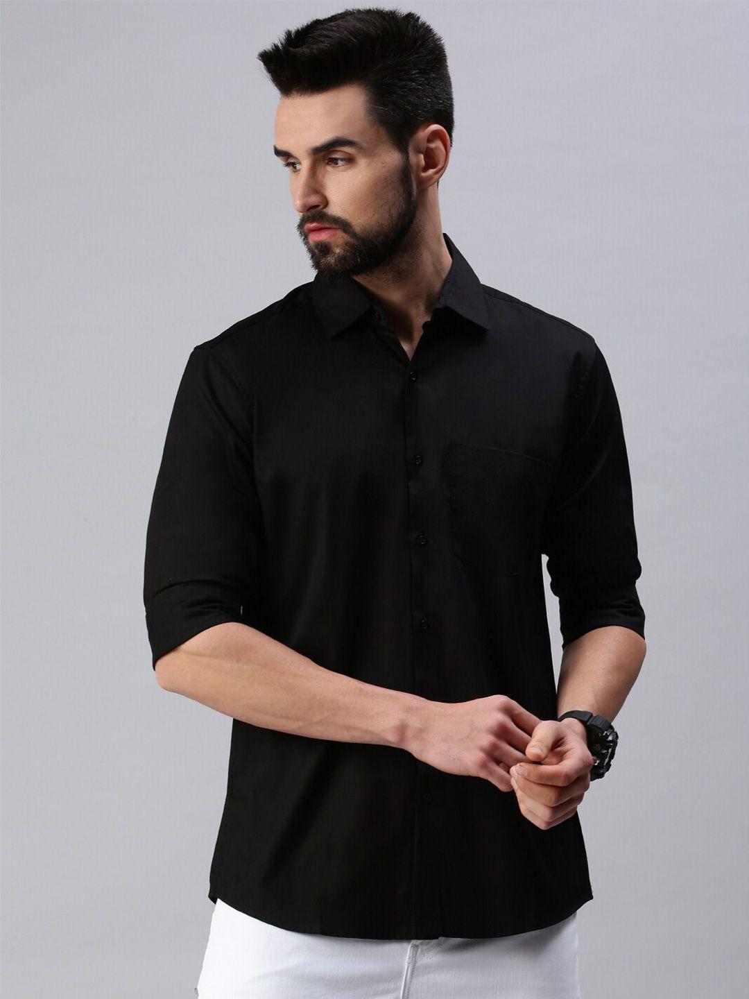 peppyzone men black solid standard fit casual shirt