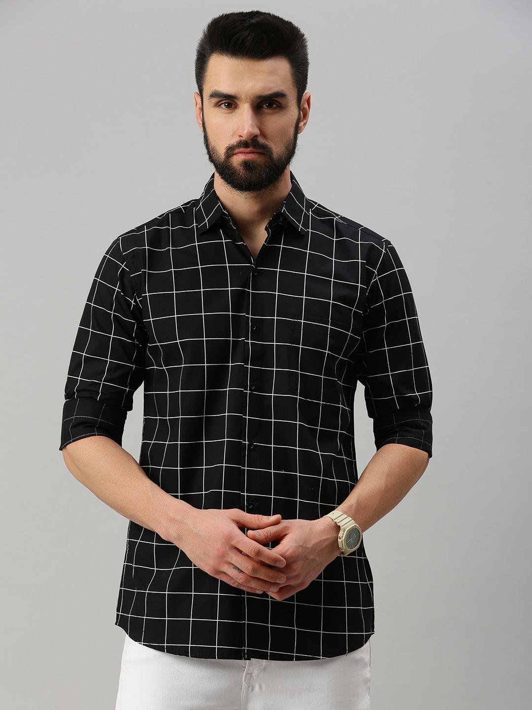 peppyzone men black standard windowpane checks checked casual shirt