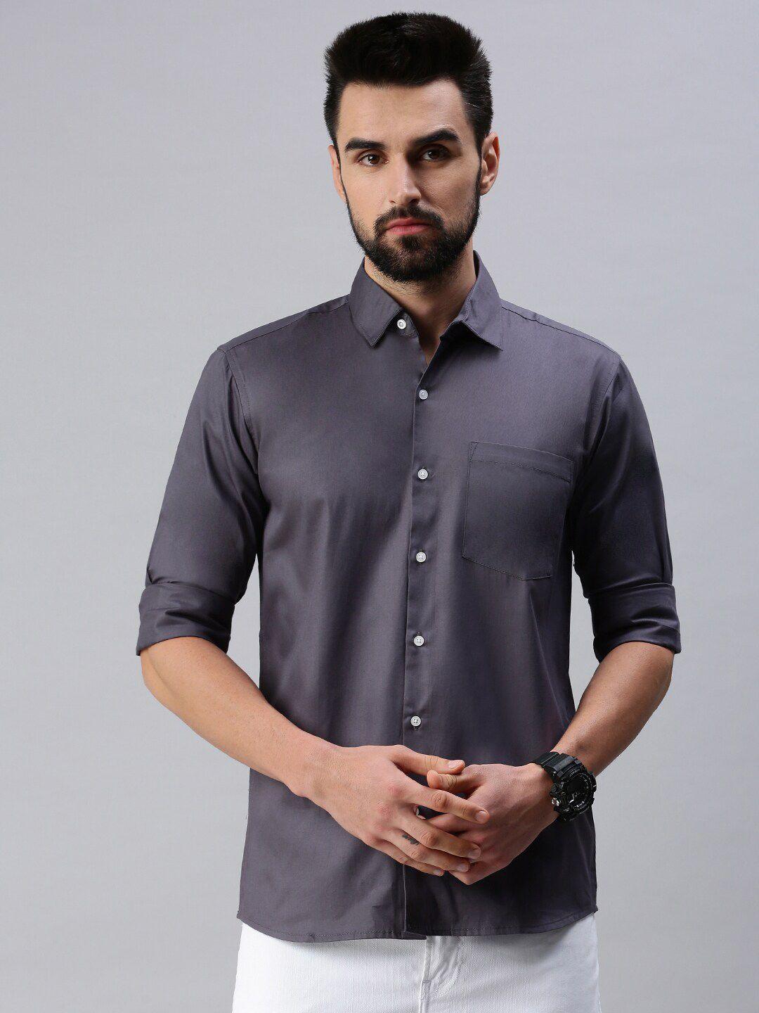 peppyzone men charcoal standard casual cotton shirt