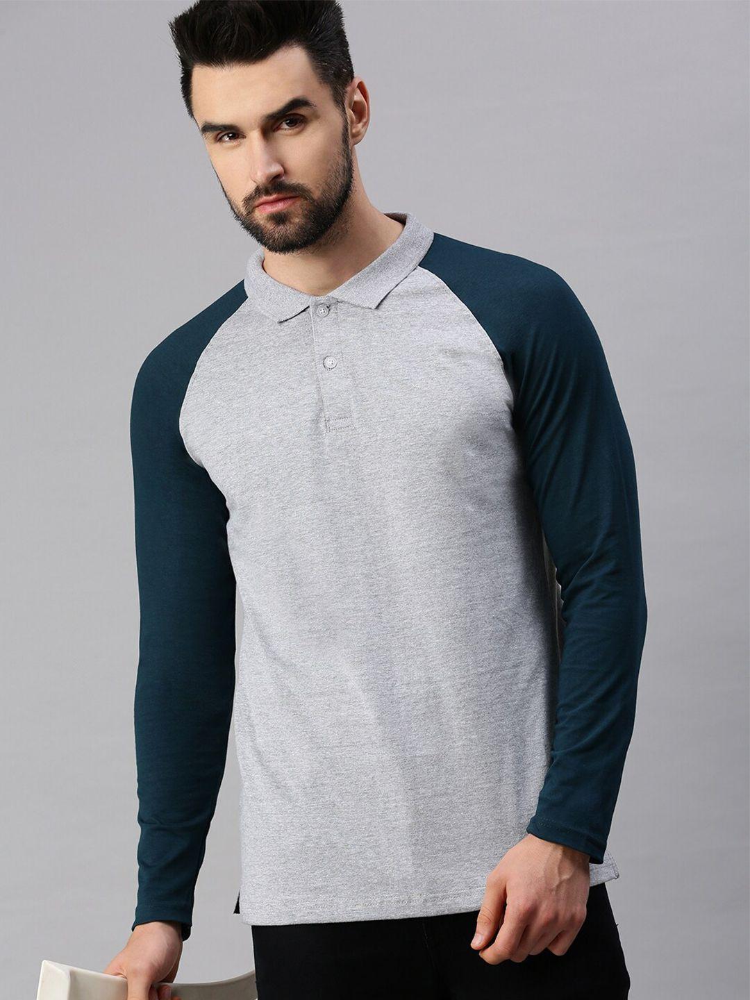 peppyzone men colourblocked polo collar raglan sleeves cotton t-shirt