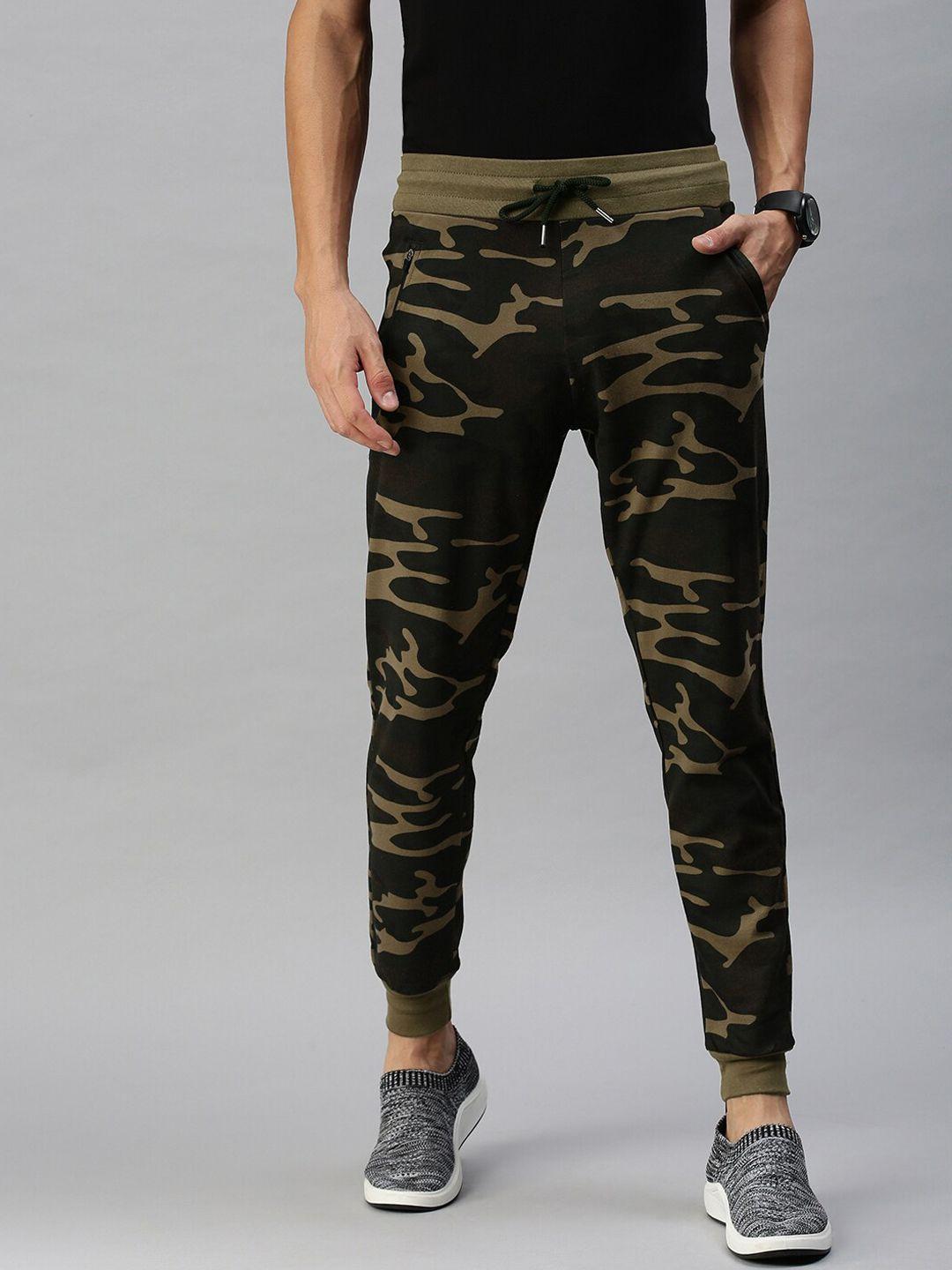 peppyzone men khaki-coloured printed cotton joggers