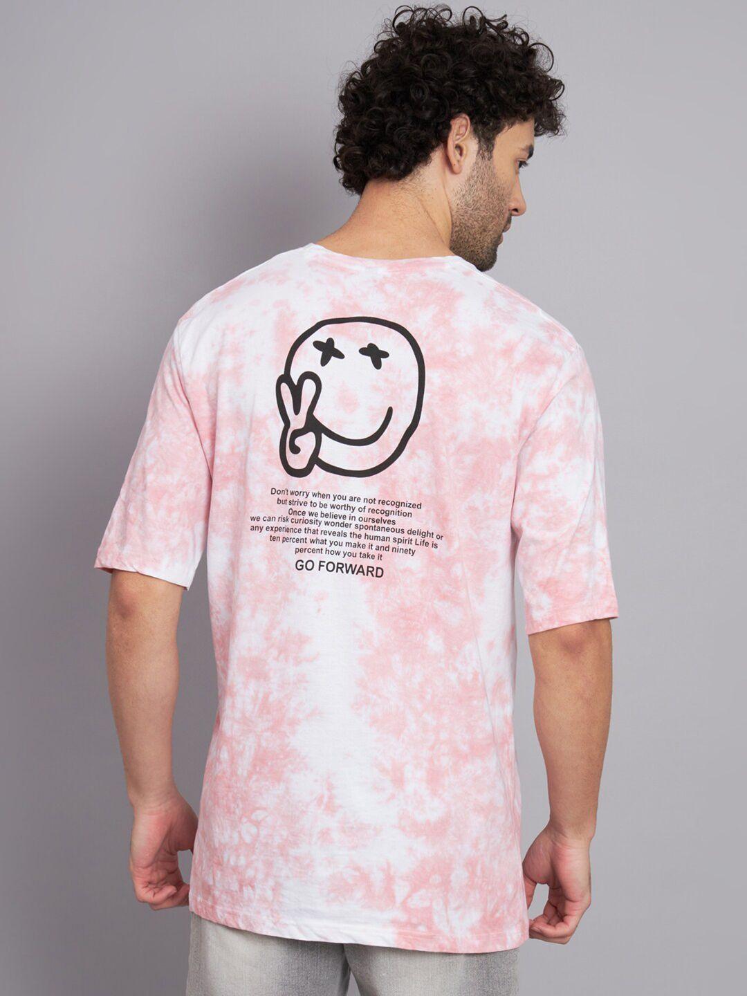 peppyzone men pink printed applique loose t-shirt