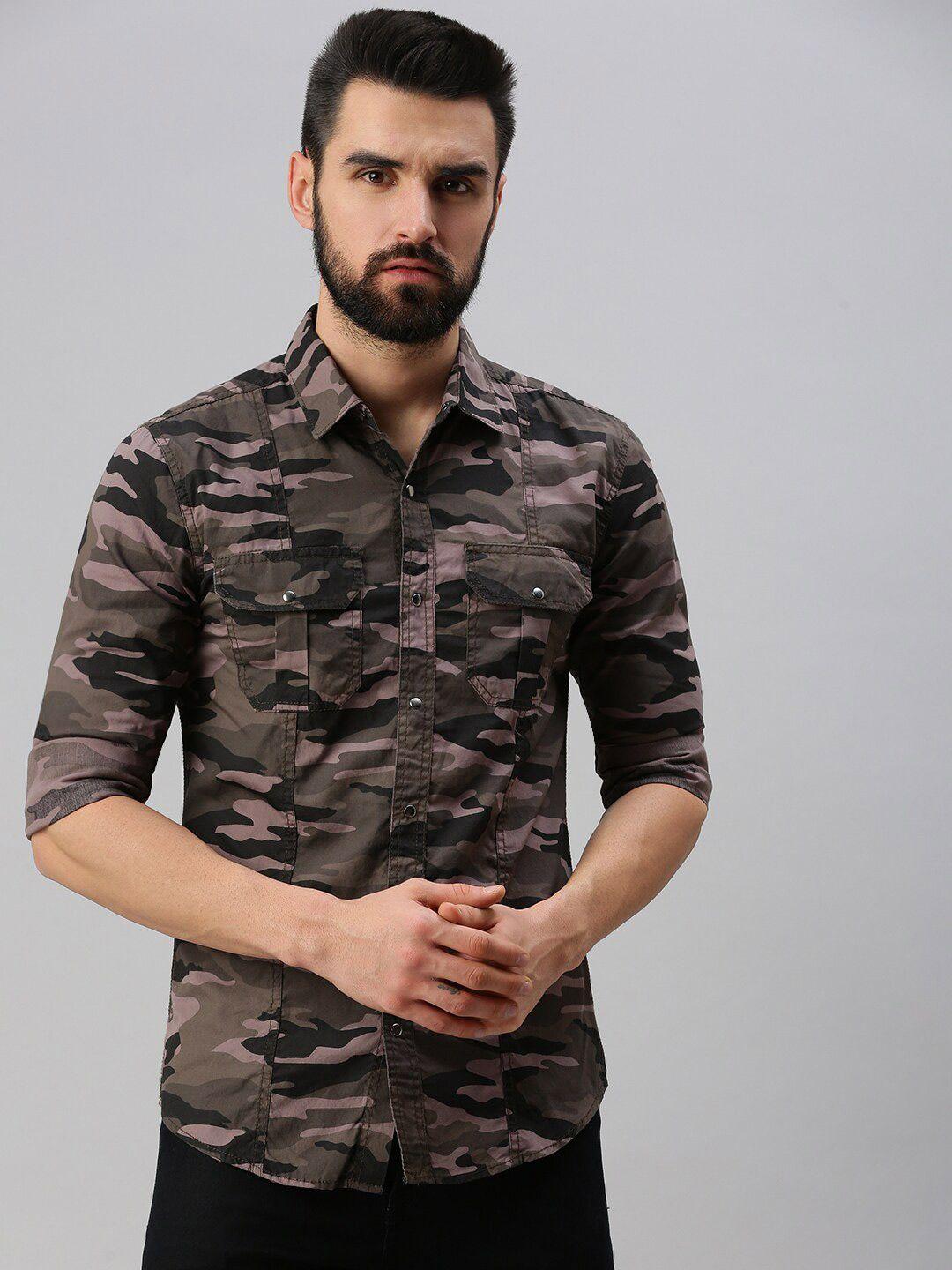 peppyzone standard camouflage printed cotton casual shirt