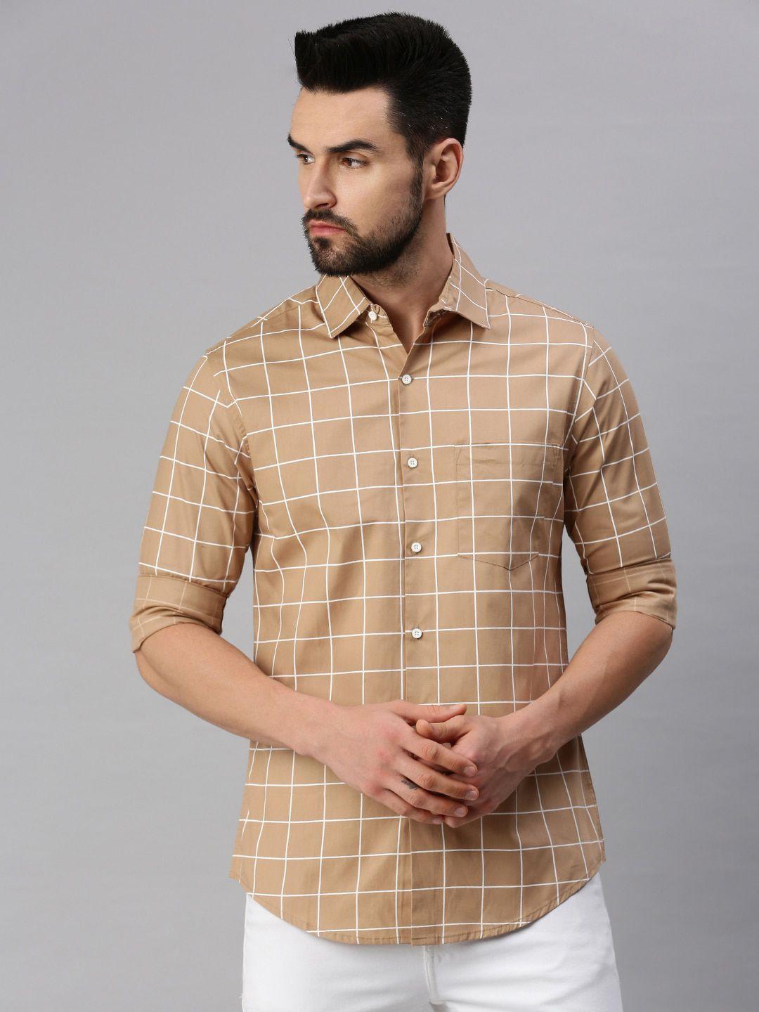 peppyzone windowpane checked spread collar standard cotton casual shirt