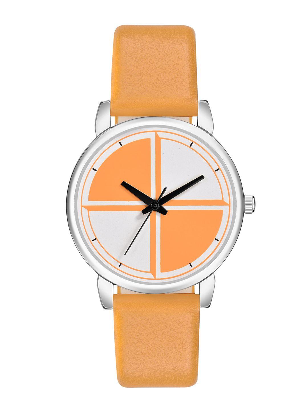 perclution enterprise women peach printed dial & leather straps analogue watch pe359