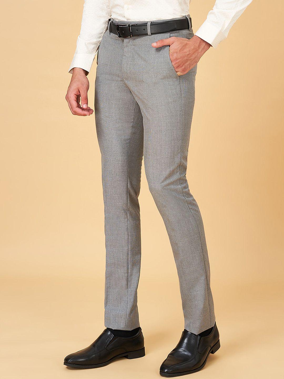 peregrine by pantaloons men self design textured slim fit formal trousers