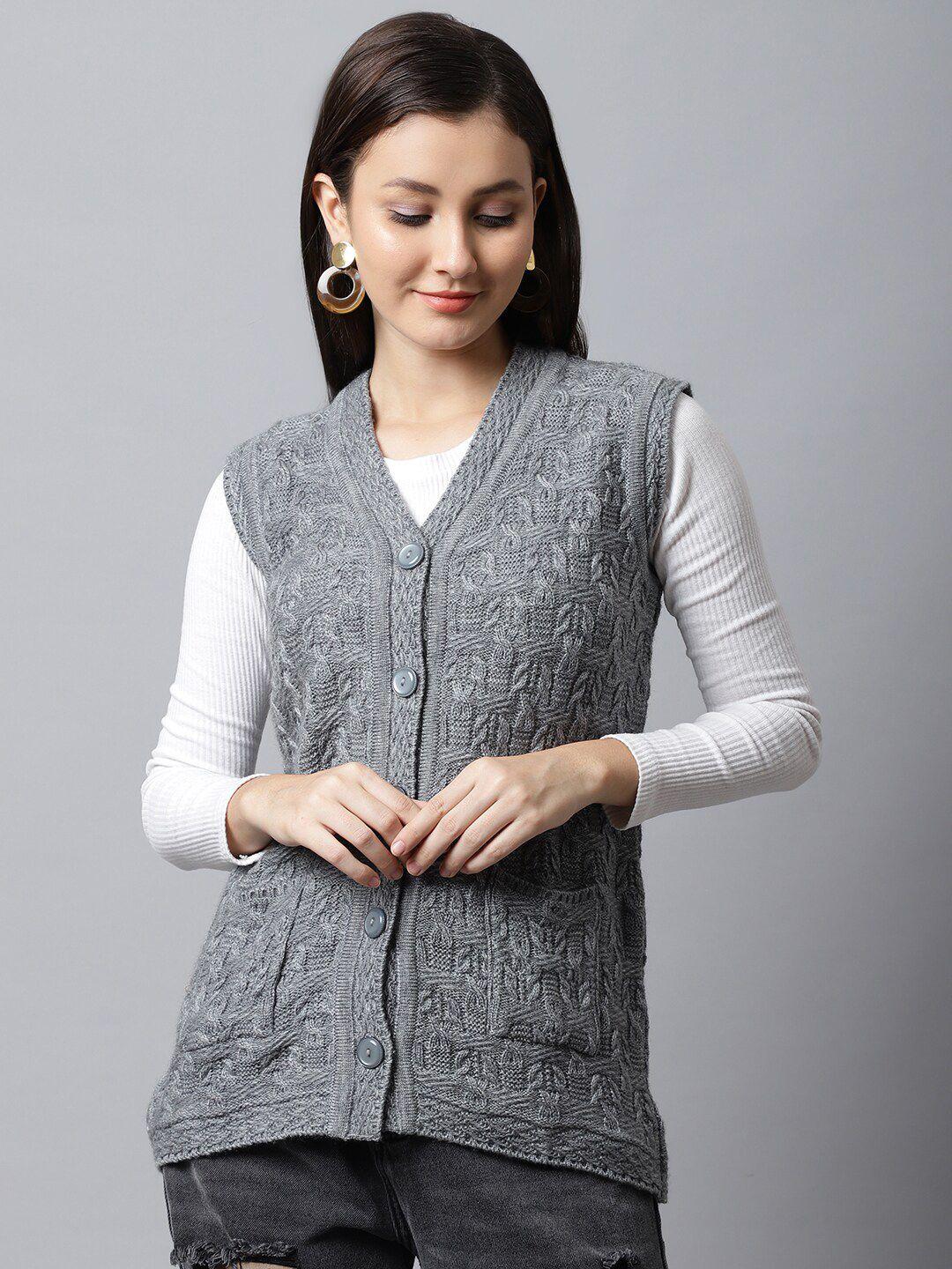 perfect line women grey cable knit cardigan