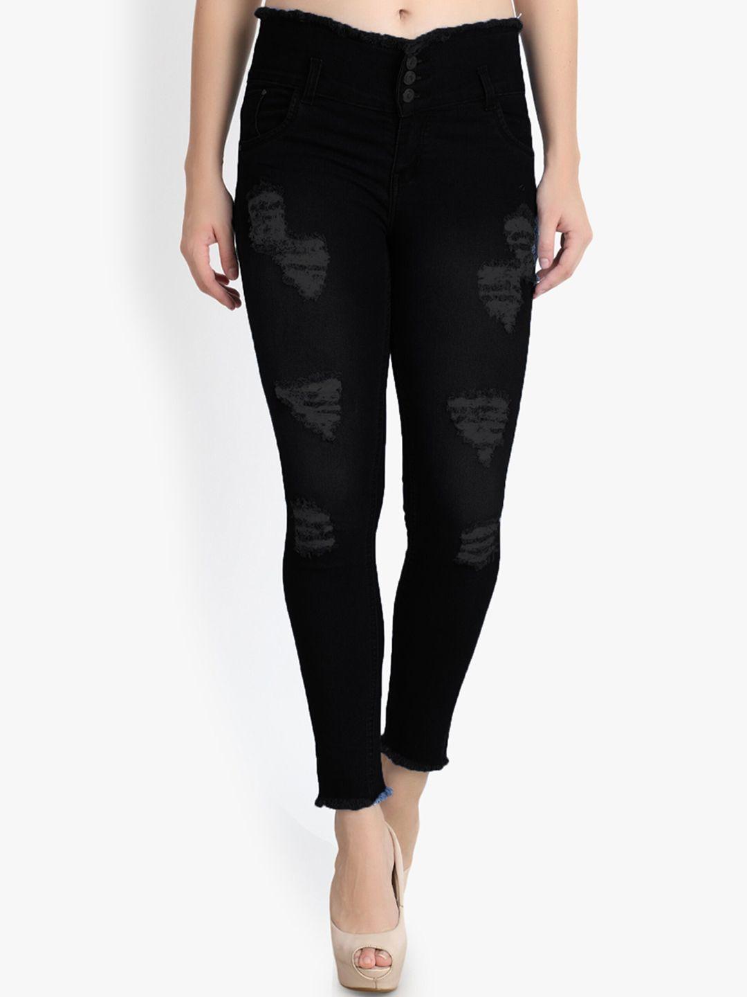 perfect outlet women black printed skinny fit high-rise clean look jeans