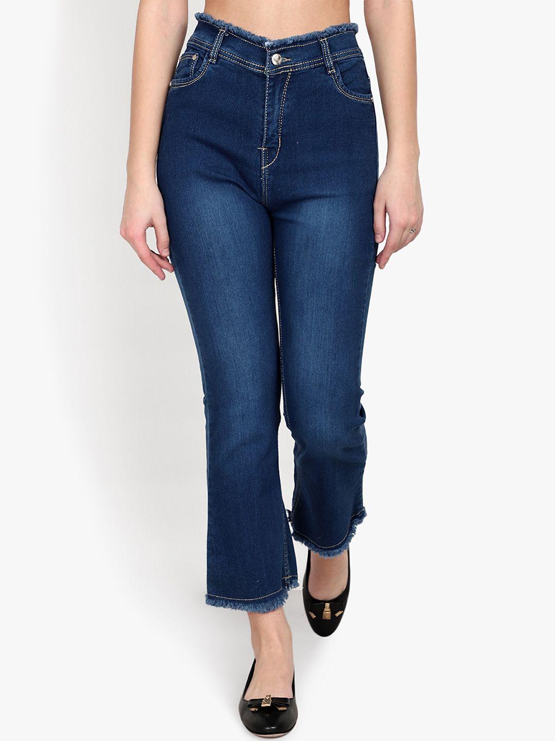 perfect outlet women blue skinny fit high-rise clean look cropped jeans