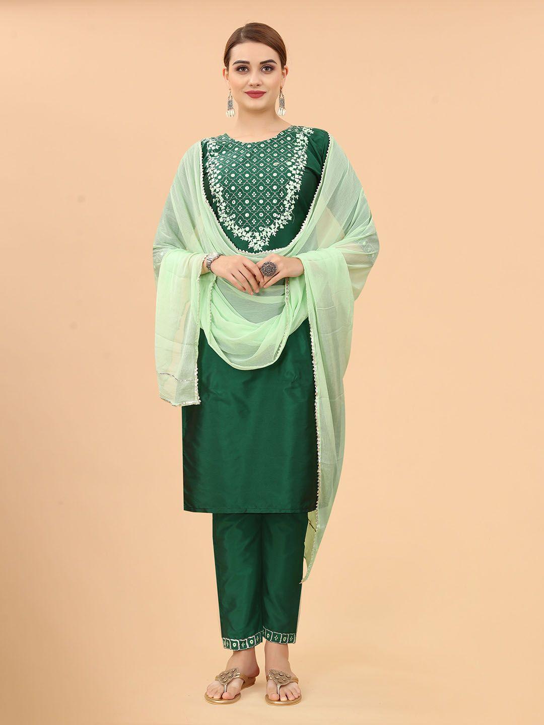 perfectblue embroidered mirror work kurta with trousers & with dupatta