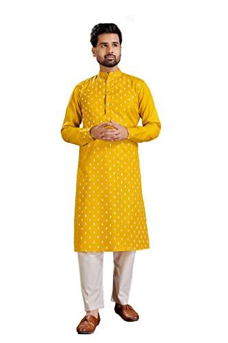 perfectblue men's cotton printed kurta (banwery-2_variation) (medium, yellow)