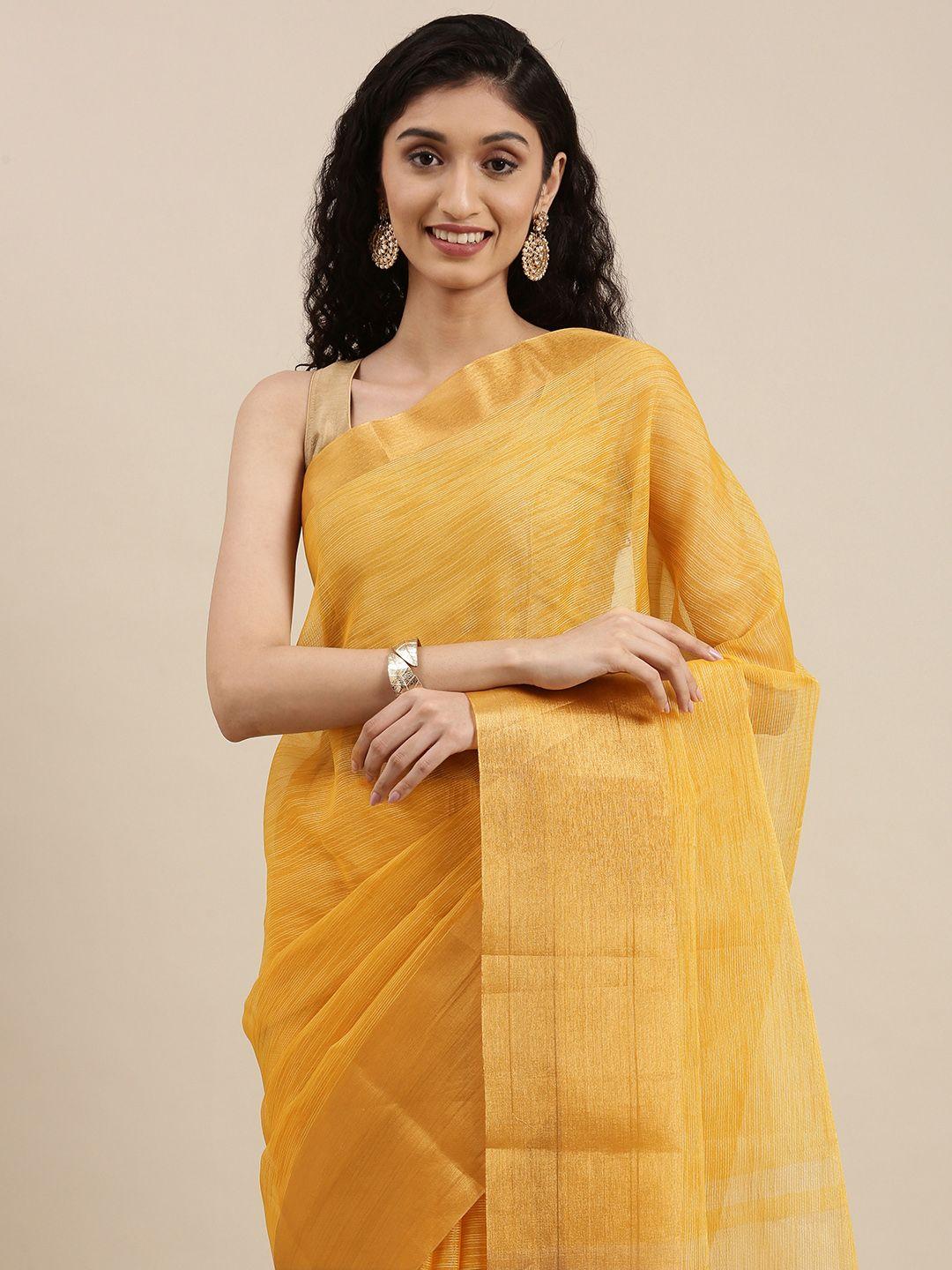 perfectblue yellow zari silk cotton saree