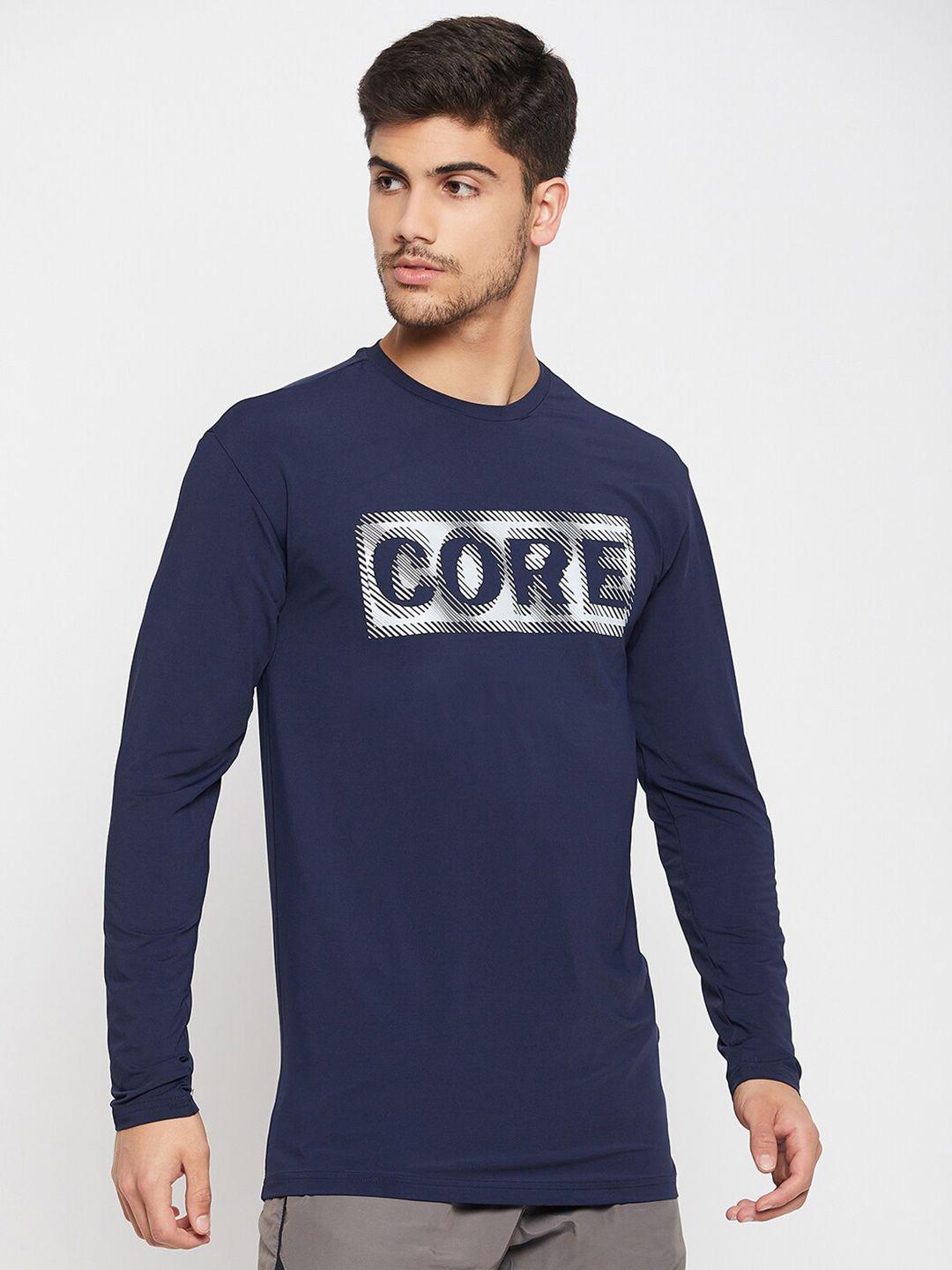 perfkt-u men navy blue typography applique t-shirt