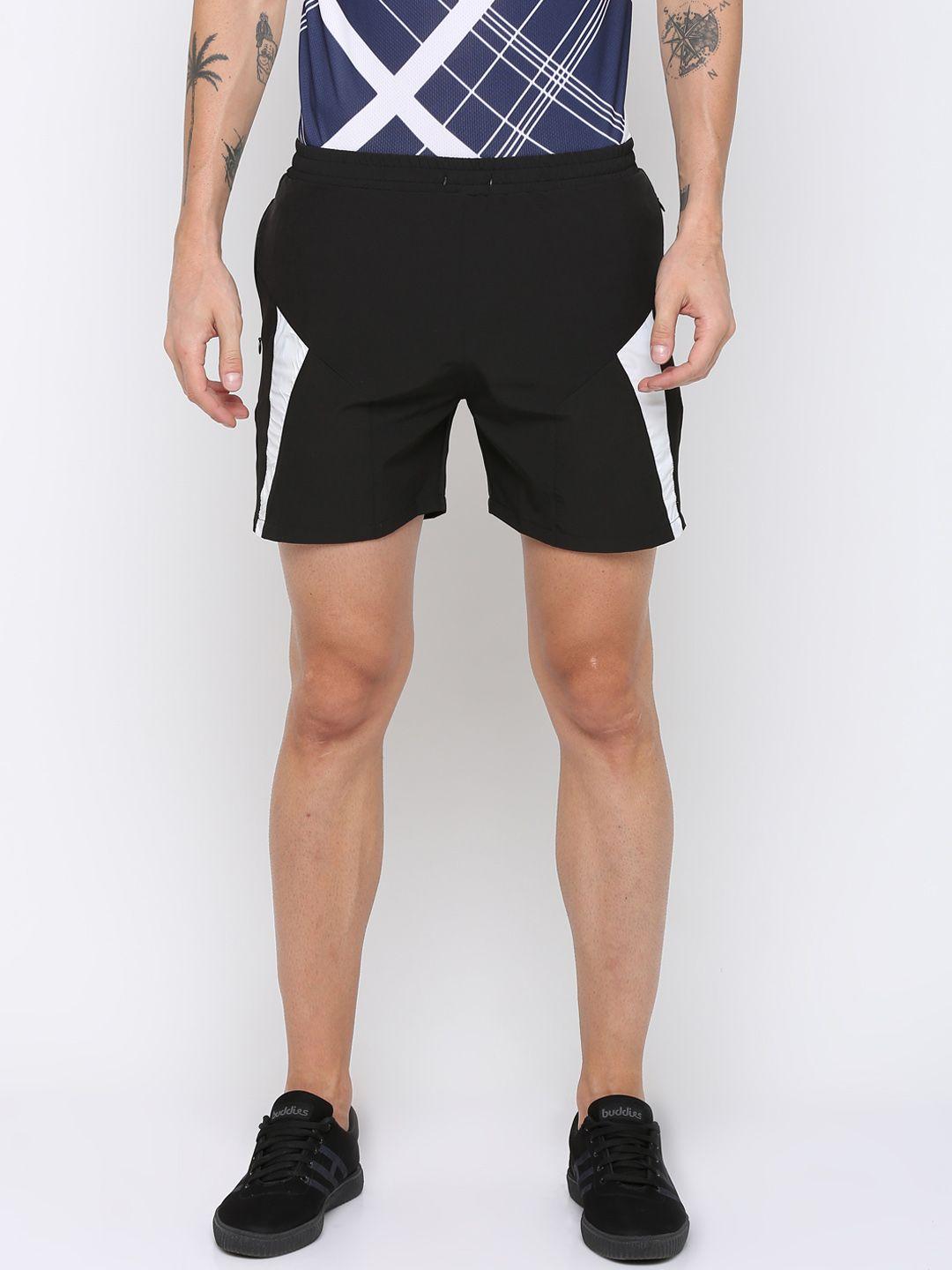 perfkt-u men black & white colourblocked regular fit sports shorts