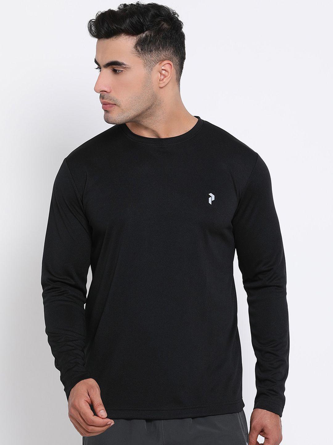 perfkt-u men black solid hydra-cool antimicrobial round neck t-shirt