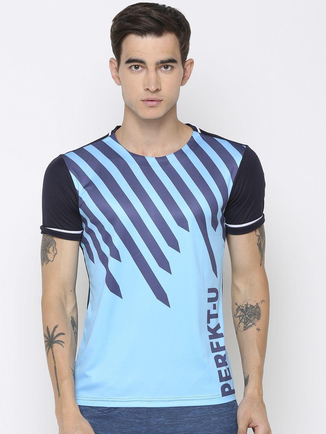 perfkt-u men blue printed round neck t-shirt