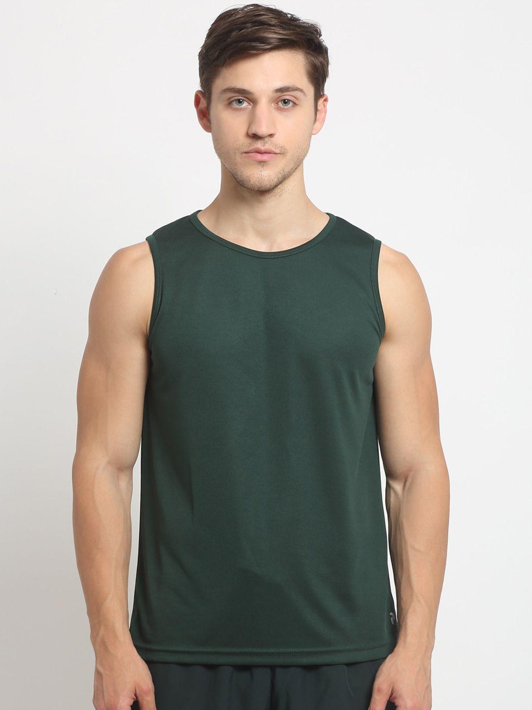 perfkt-u men green solid hydra-cool antimicrobial round neck t-shirt