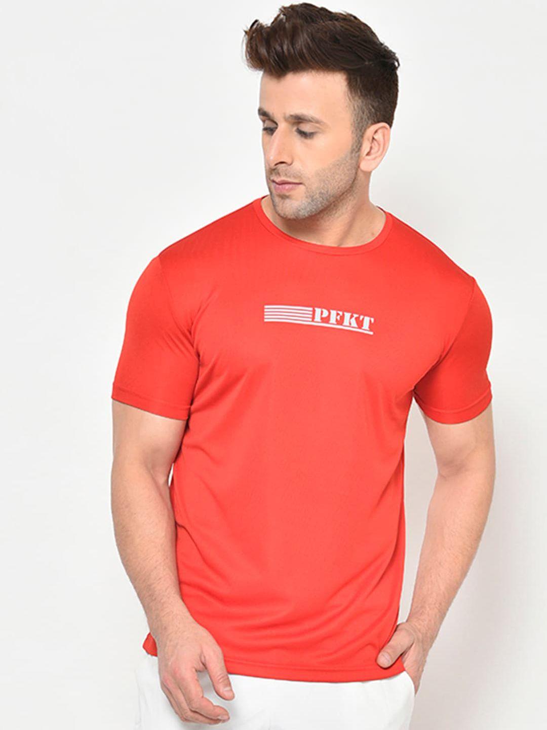 perfkt-u men red printed hydra-cool antimicrobial round neck t-shirt