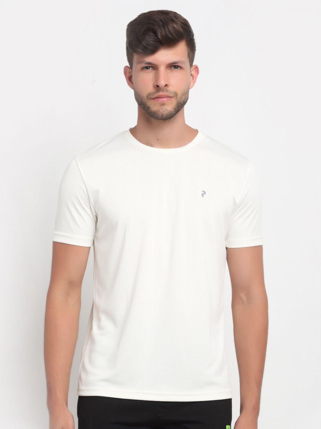 perfkt-u men white solid round neck training t-shirt