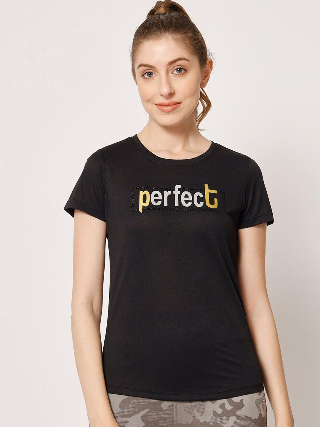 perfkt-u women black typography printed raw edge t-shirt