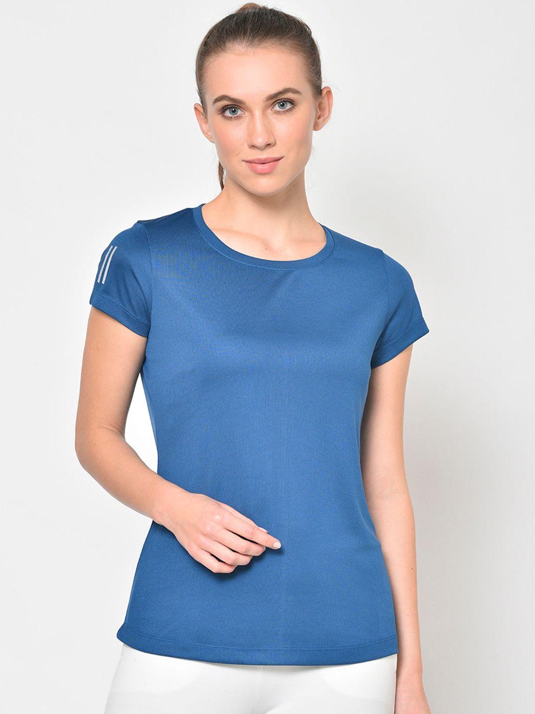 perfkt-u women blue solid round neck t-shirt